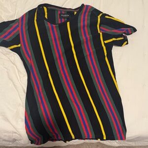 Striped Black T-Shirt with Multicolor Stripes